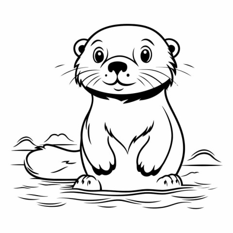 Cute otter - black and white vector illustration for coloring bo