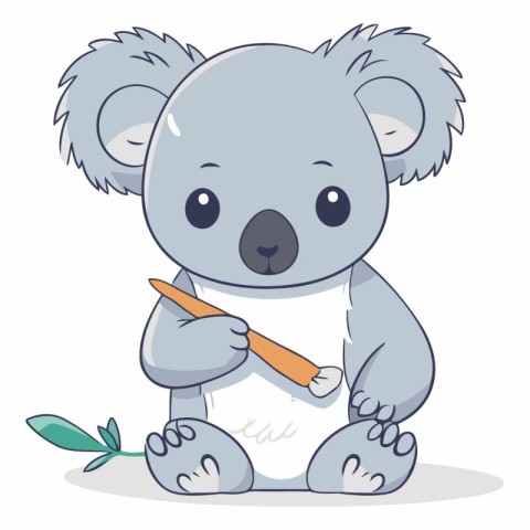 Cute koala with a pencil in his hand.