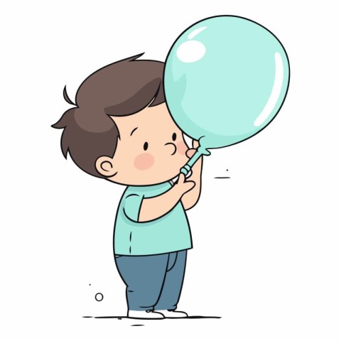 Boy blowing balloon vector illustration. Cute cartoon boy blowin