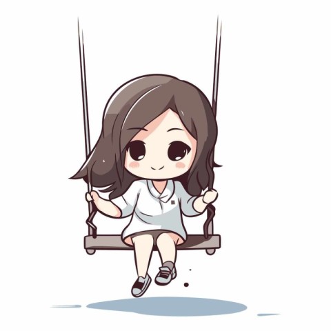 Illustration of a Cute Little Girl Sitting on a Swing - Vector