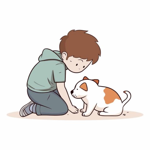 Illustration of a boy playing with his dog on a white background