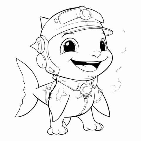 Illustration of a Cute Baby Shark in a Cap and Helmet