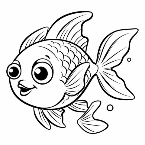 Black and White Cartoon Illustration of Cute Fish Animal Charact