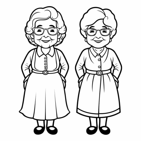 Grandmother and grandmother cartoon in black and white vector il