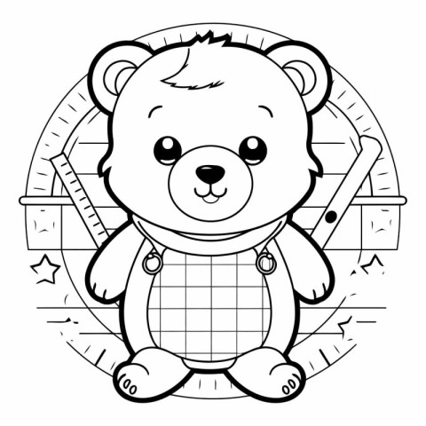 Black and White Cartoon Illustration of Cute Bear Animal Charact