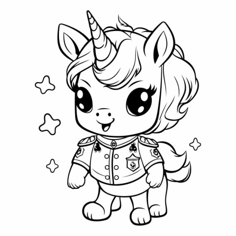 Black and White Cartoon Illustration of Cute Unicorn Animal Char