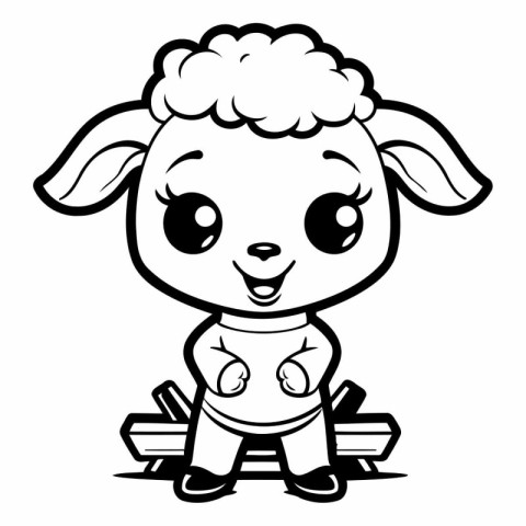 Black and White Cartoon Illustration of Cute Sheep Animal Charac