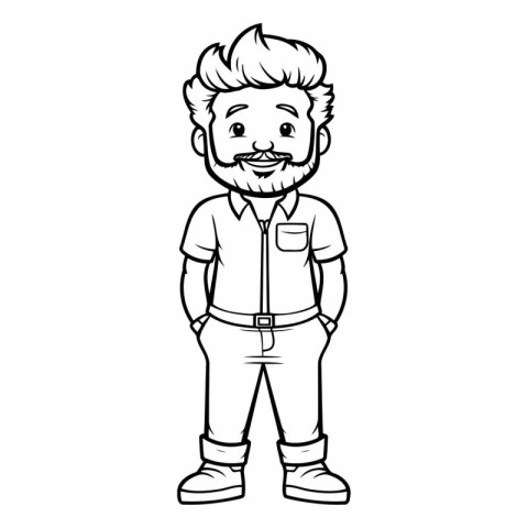 Outline illustration of a man with a mustache wearing casual clo