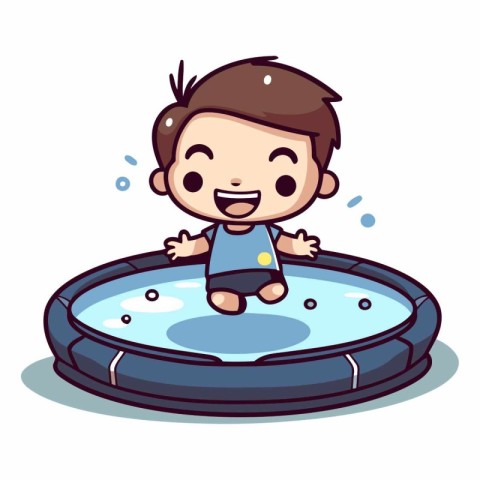 Cute Boy Swimming in the Pool Cartoon Vector Illustration.