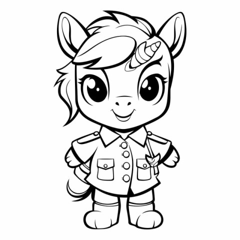 Black and White Cartoon Illustration of Cute Unicorn Animal Char