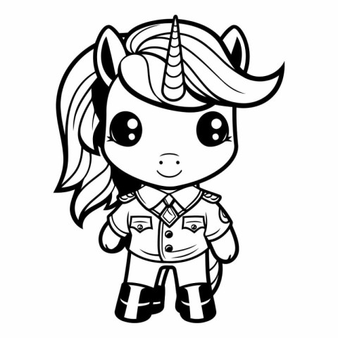 Black and White Cartoon Illustration of Cute Unicorn Fantasy Cha