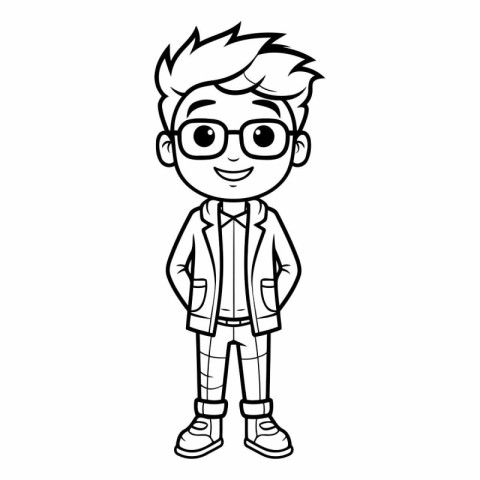 cute little boy with glasses and casual clothes cartoon vector i