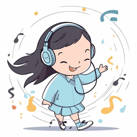 Cute little girl listening to music with headphones.