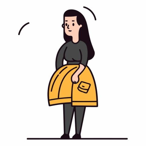 Vector illustration of a woman in a yellow skirt with a purse.