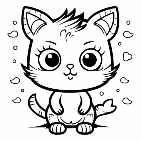 Black and White Cartoon Illustration of Cute Cat Animal Characte