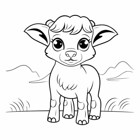 Cute cartoon baby goat. Coloring book page for children.
