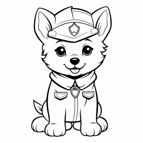 Black and White Cartoon Illustration of Cute Little Puppy Sailor