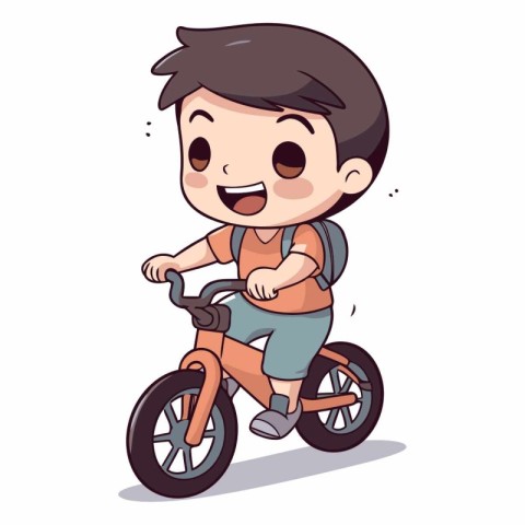Cute boy riding a bicycle. Cartoon style.