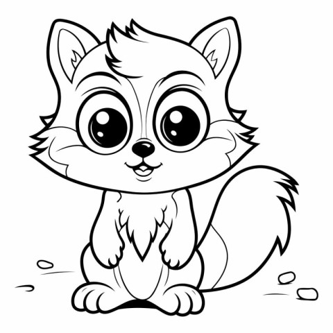 Black and White Cartoon Illustration of Cute Fox Animal Characte