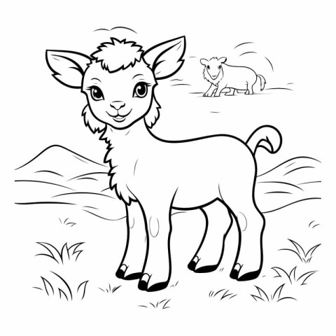 Black and White Cartoon Illustration of Cute Baby Goat Animal fo