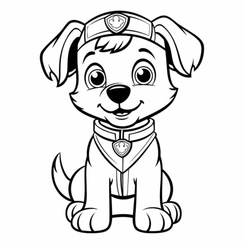 Black and White Cartoon Illustration of Cute Puppy Sailor Animal