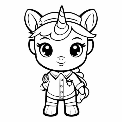 Black and White Cute Unicorn Cartoon Mascot Character Vector Ill