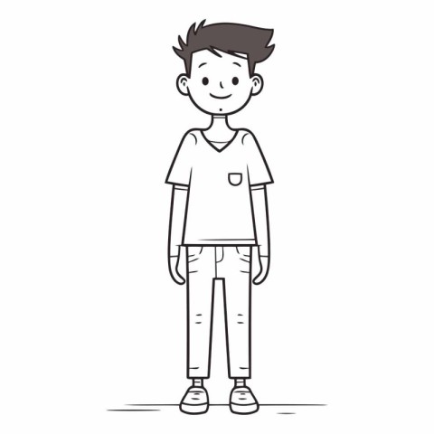 Young man standing with hands in pockets. Cartoon character.