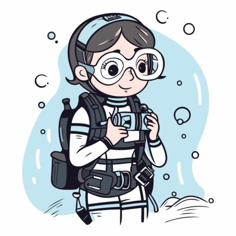 Cute boy in scuba diving suit and glasses.