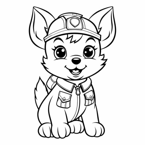 Black and White Cartoon Illustration of Cute Baby Fox Animal Cha