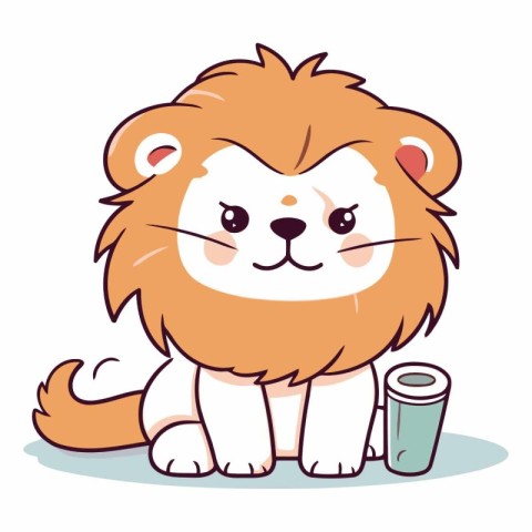 Lion with roll of toilet paper. Cute cartoon vector illustration