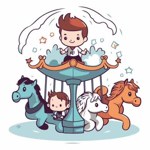 Vector illustration of a boy riding a horse in a carousel.