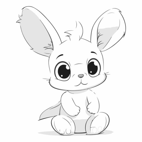 Cute Cartoon Bunny with big eyes on white background.