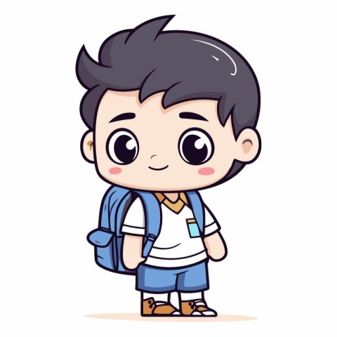 Cute schoolboy with backpack in cartoon style.