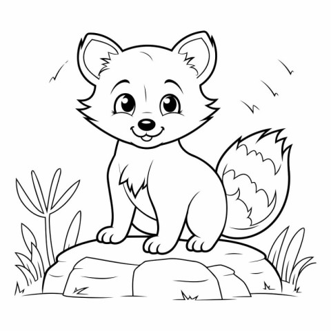 Coloring book for children: little cute fox sitting on a rock