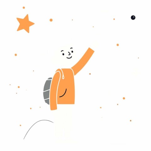 Vector illustration of a boy with backpack and star in his hand.