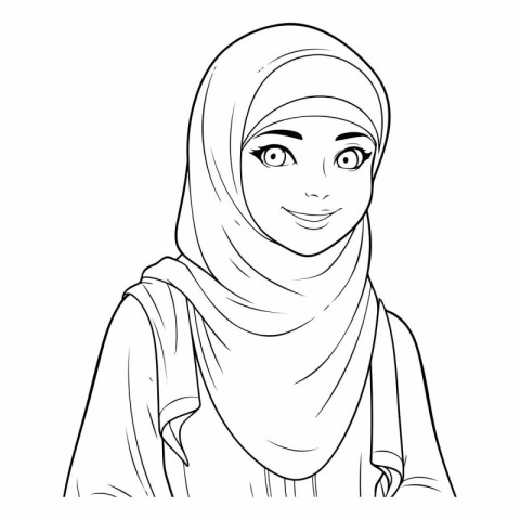 Beautiful Muslim woman in hijab in sketch style.