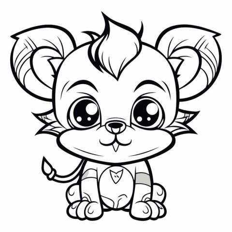 Cute Cartoon Mouse - Black and White Cartoon Illustration. Vecto