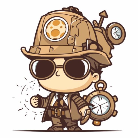 Cartoon boy in pilot costume with a compass.