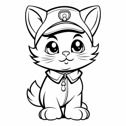 Black and White Cartoon Illustration of Cute Cat Sailor Characte