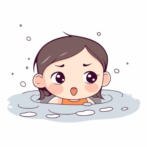 Illustration of a Cute Little Girl Having Fun in the Water