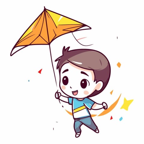 Illustration of a Kid Playing with a Kite on White Background