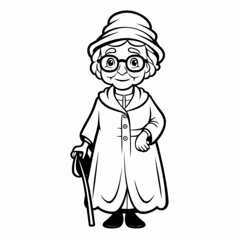 Black and White Cartoon Illustration of Grandmother or Grandmoth