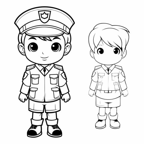 Coloring book of boy and girl in police uniform.