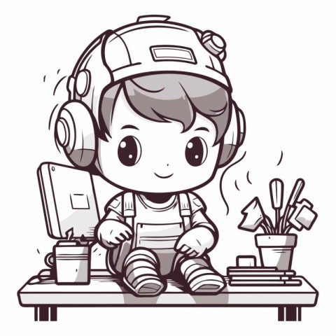 Illustration of a Cute Little Boy Wearing a Astronaut Costume Si