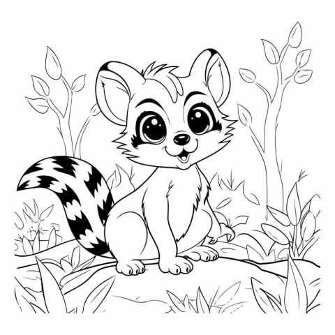 Cute squirrel sitting in the grass. Coloring book for children.