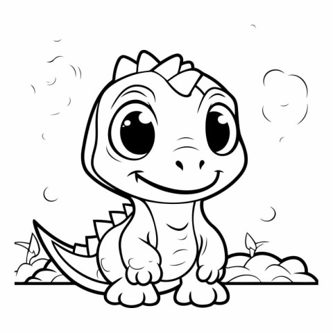 Black and White Cartoon Illustration of Cute Dinosaur Animal for