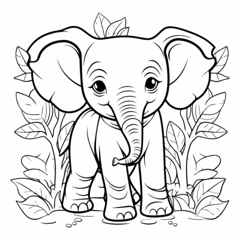 Coloring Page Outline Of Cute Cartoon Elephant Vector Illustrati