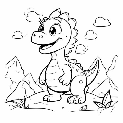 Coloring Page Outline Of Cute Dinosaur Cartoon Character Vector