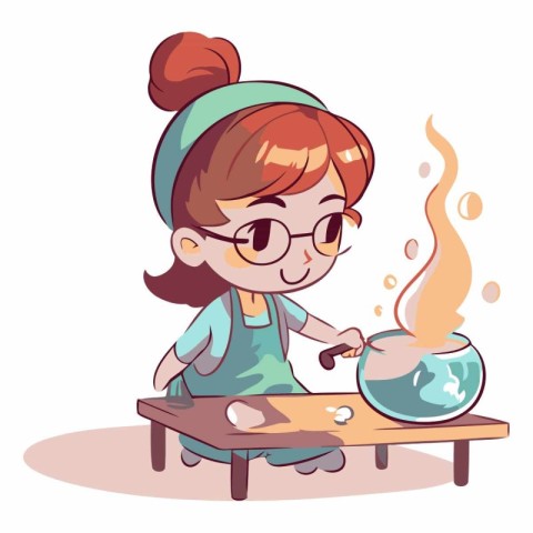 Cute little girl in glasses making magic potion.