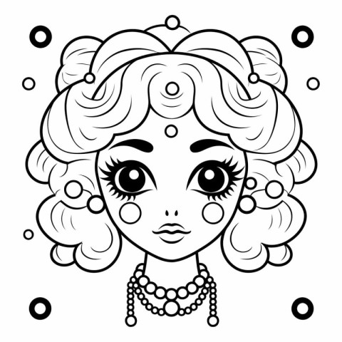 Beautiful girl with curly hair for coloring book.